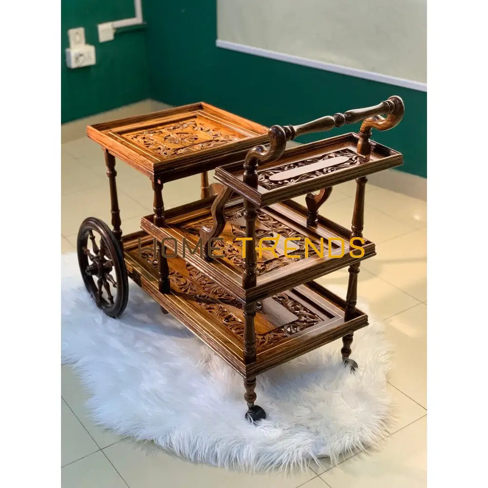 Solid Wood Mesh Multi Tier Rectangular Tea Trolley