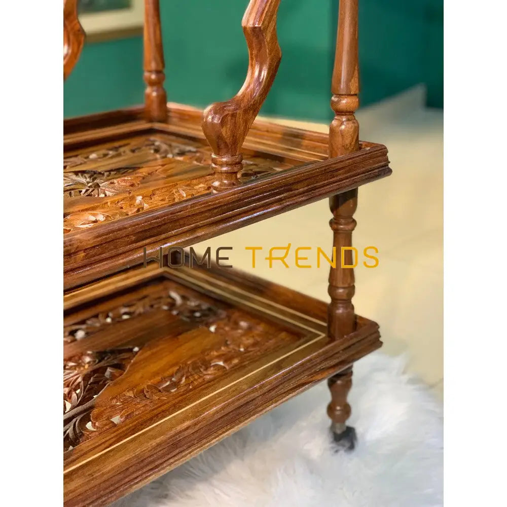 Solid Wood Mesh Multi Tier Rectangular Tea Trolley
