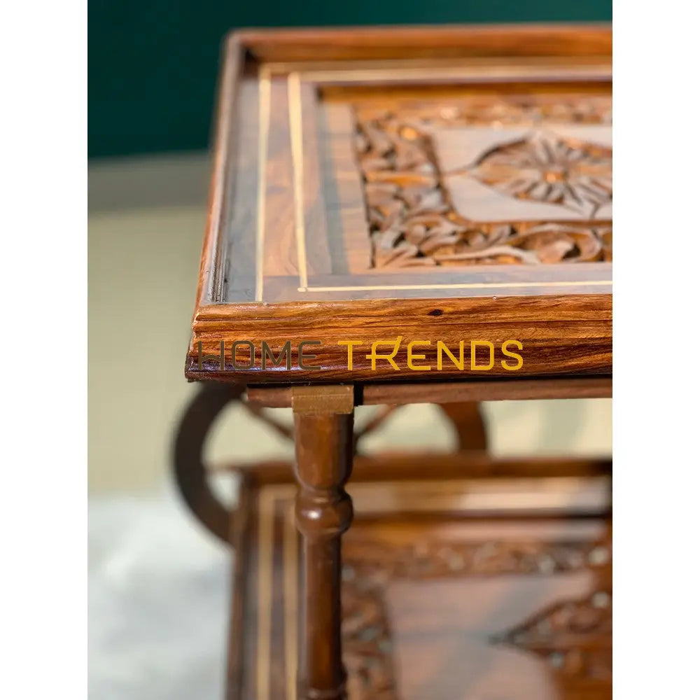 Solid Wood Mesh Multi Tier Rectangular Tea Trolley
