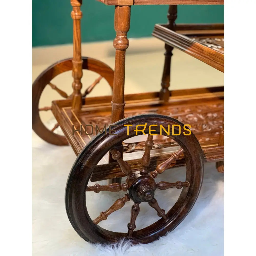 Solid Wood Mesh Multi Tier Rectangular Tea Trolley