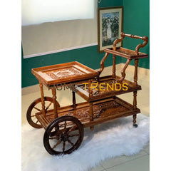Solid Wood Mesh Multi Tier Rectangular Tea Trolley