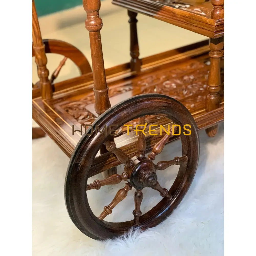 Solid Wood Mesh Multi Tier Rectangular Tea Trolley