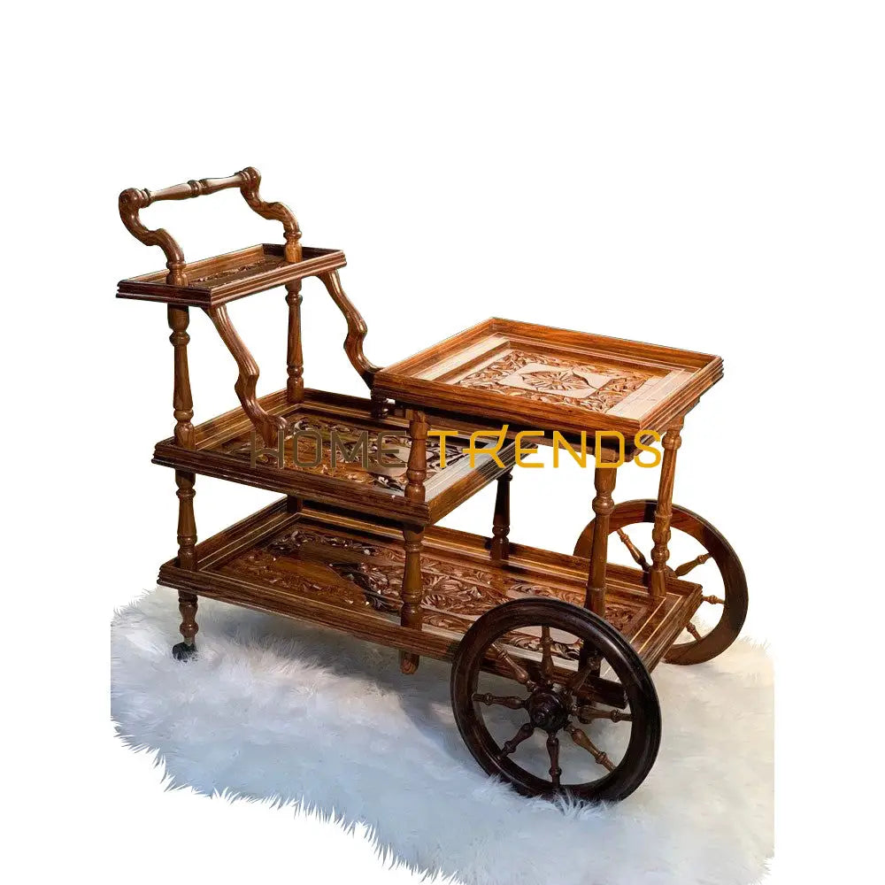 Solid Wood Mesh Multi Tier Rectangular Tea Trolley