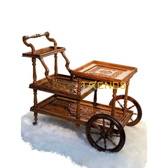 Solid Wood Mesh Multi Tier Rectangular Tea Trolley