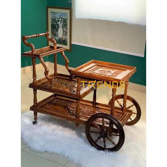 Solid Wood Mesh Multi Tier Rectangular Tea Trolley