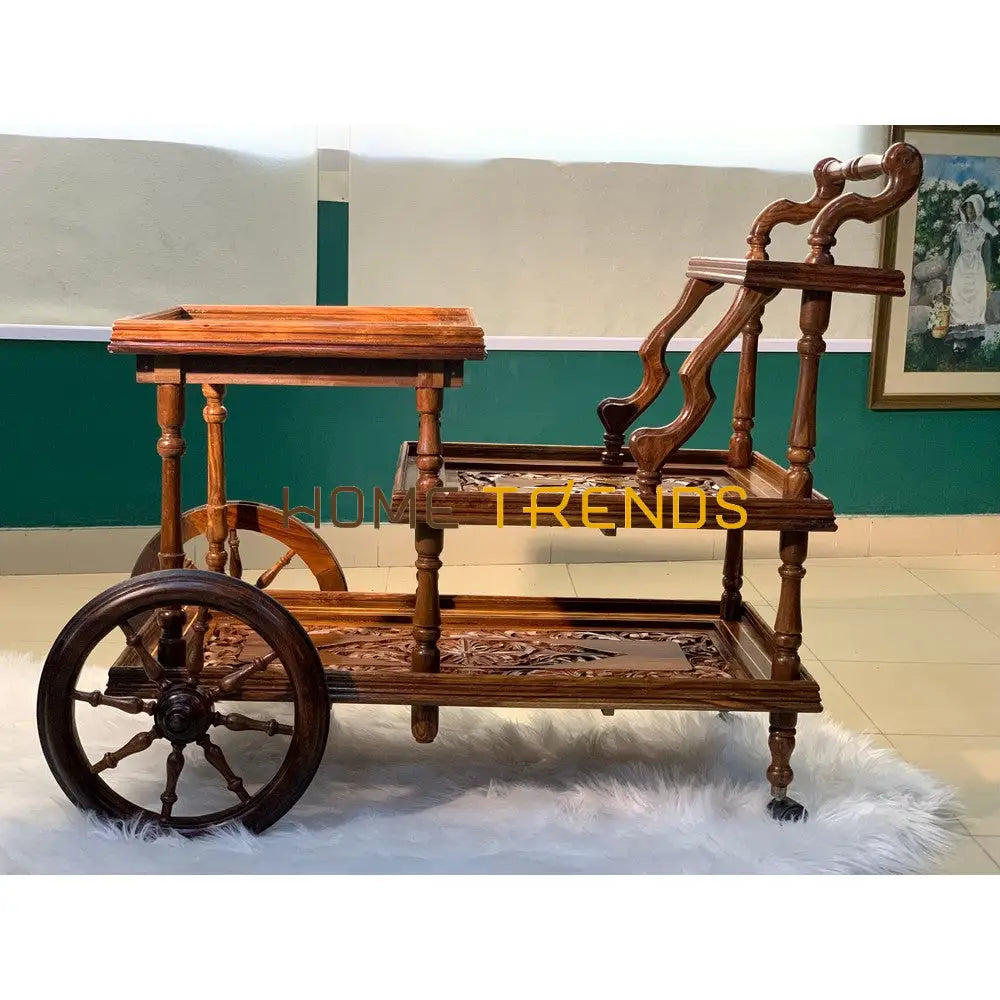 Solid Wood Mesh Multi Tier Rectangular Tea Trolley