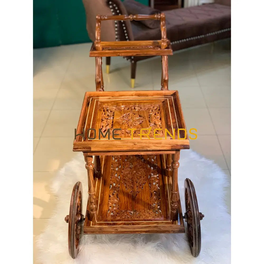 Solid Wood Mesh Multi Tier Rectangular Tea Trolley