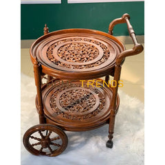 Solid Wood Mesh Round Tea Trolley