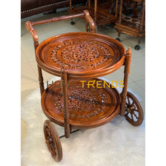 Solid Wood Mesh Round Tea Trolley