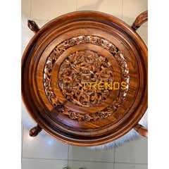 Solid Wood Mesh Round Tea Trolley