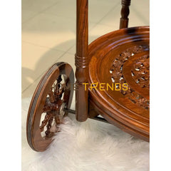 Solid Wood Mesh Round Tea Trolley