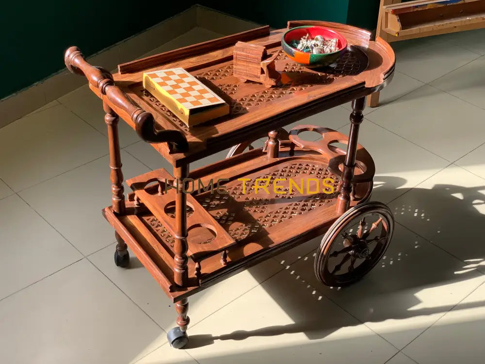 Solid Wood Mesh Tea Trolley