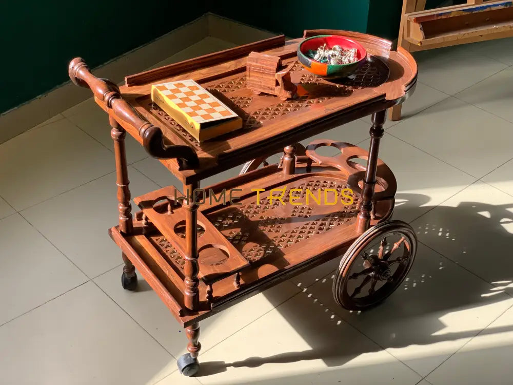 Solid Wood Mesh Tea Trolley