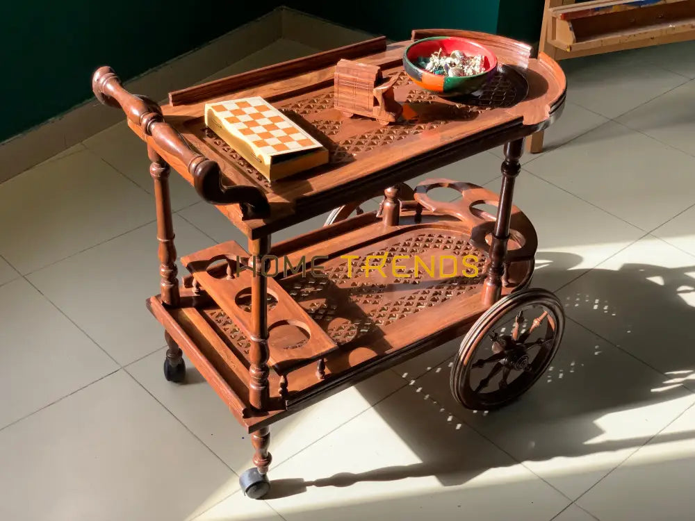 Solid Wood Mesh Tea Trolley