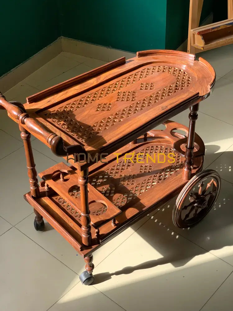 Solid Wood Mesh Tea Trolley