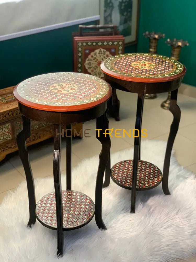 Spin Khwar Swati Solid Wood Hand Painted Flower Table Accent Tables