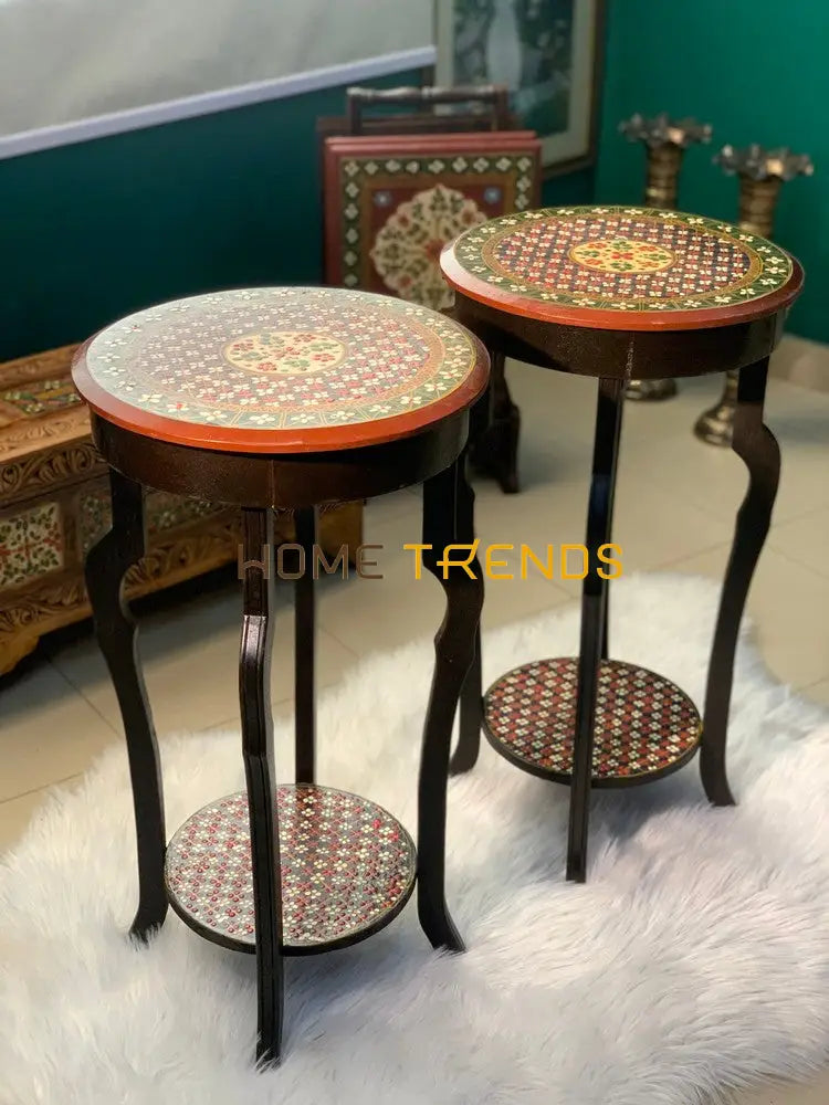 Spin Khwar Swati Solid Wood Hand Painted Flower Table Accent Tables