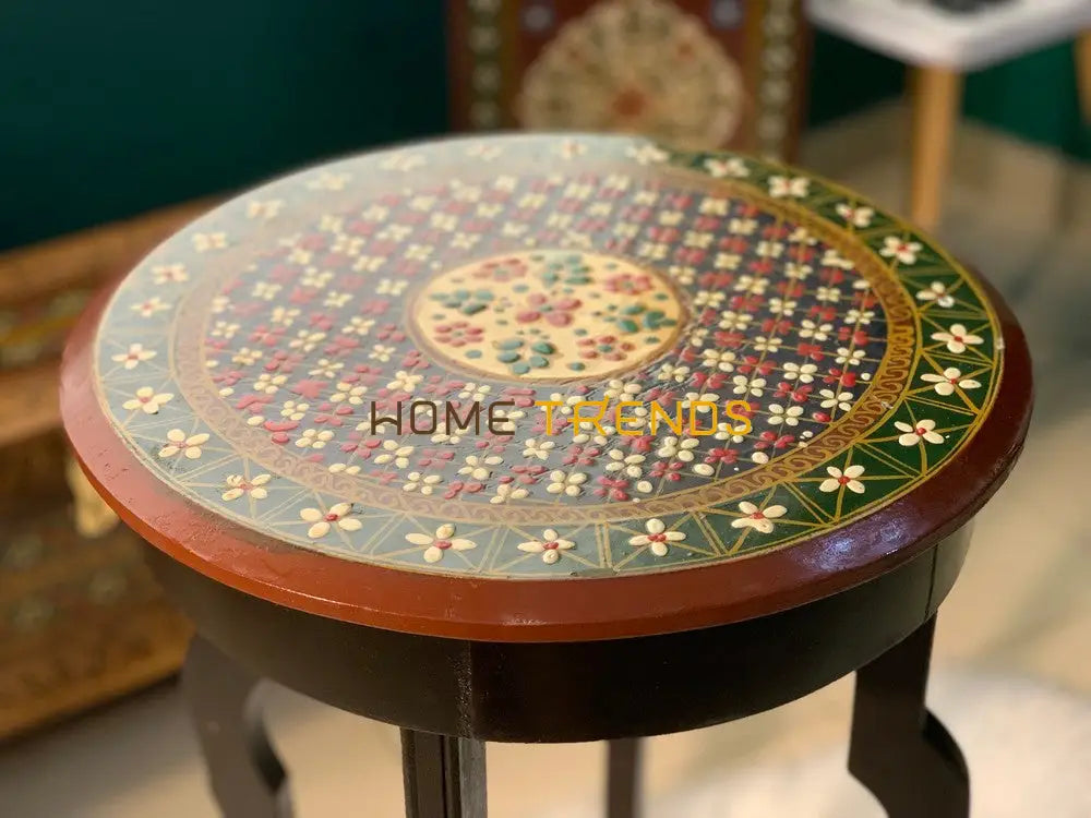 Spin Khwar Swati Solid Wood Hand Painted Flower Table Accent Tables