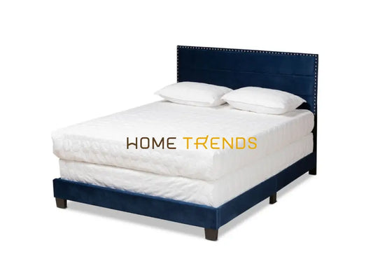 Tamira Modern and Contemporary Glam Navy Blue/Black Upholstered Panel Bed