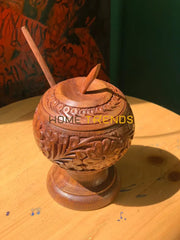 Traditional Carved Brown Small Sugar Pot Pots