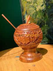 Traditional Carved Brown Small Sugar Pot Pots