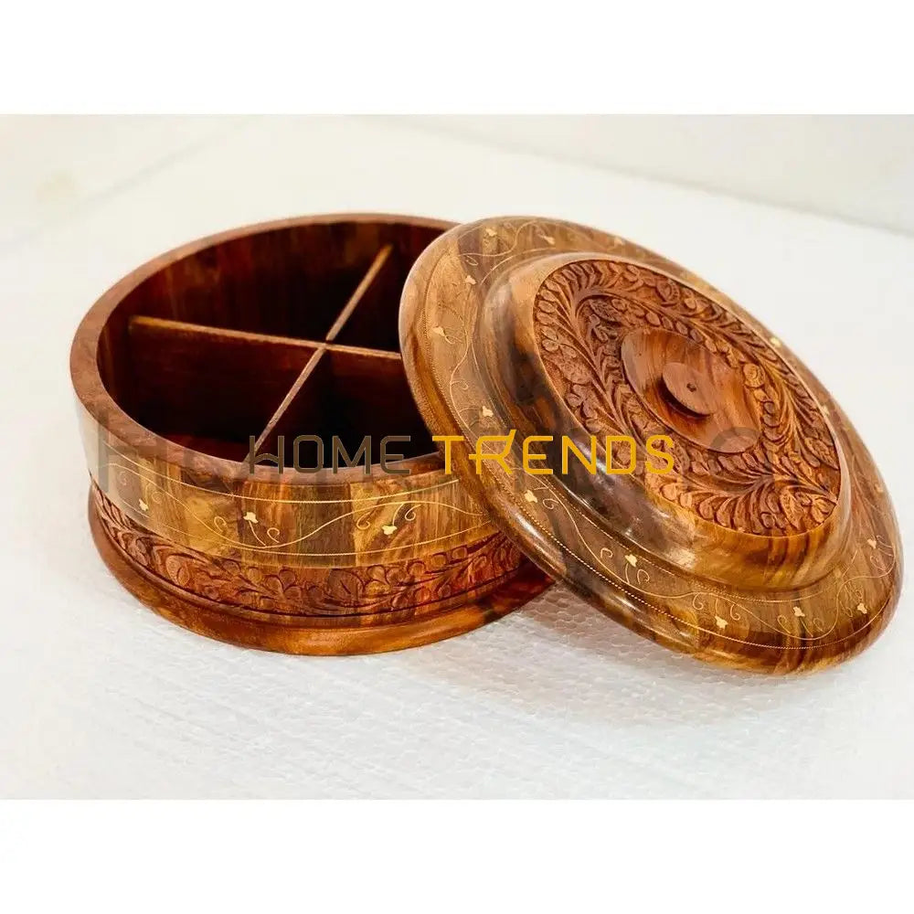 Traditional Floral Design Dry Fruit Box With Brass Work Trays