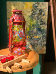 Traditional Red Floral Small Laltain / Lantern Camping Lights & Lanterns