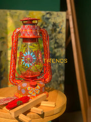 Traditional Red Floral Small Laltain / Lantern Camping Lights & Lanterns