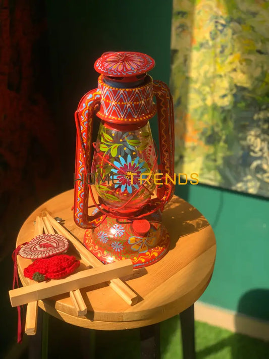 Traditional Red Floral Small Laltain / Lantern Camping Lights & Lanterns