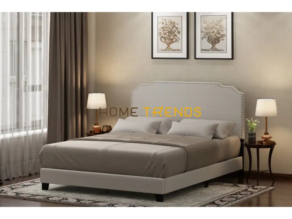 Upholstered Panel Bed with Nailhead Trim