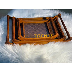 Walnut Dotted Design Tray Set Of 3 Serving Trays