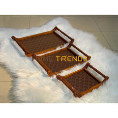 Walnut Dotted Design Tray Set Of 3 Serving Trays