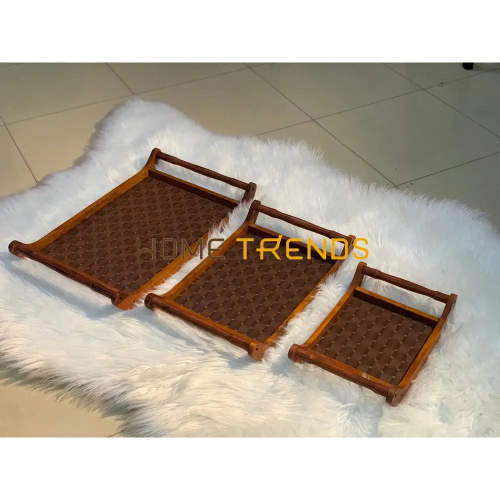 Walnut Dotted Design Tray Set Of 3 Serving Trays