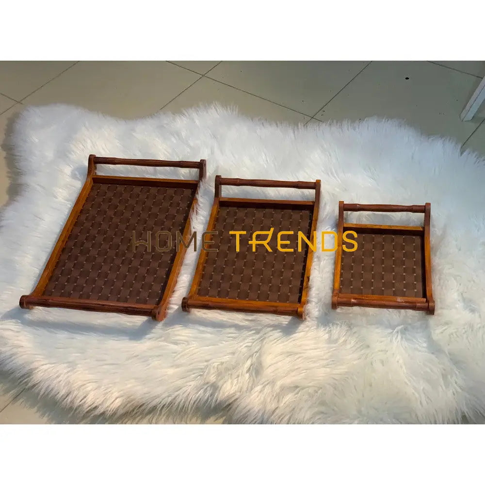 Walnut Dotted Design Tray Set Of 3 Serving Trays
