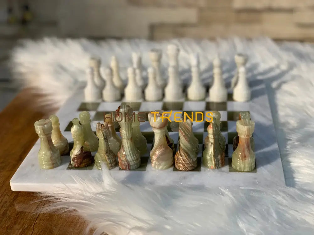 White And Brown Onyx Small Chess Board Games