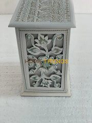 White And Green Flower Wooden Lamp Lamps