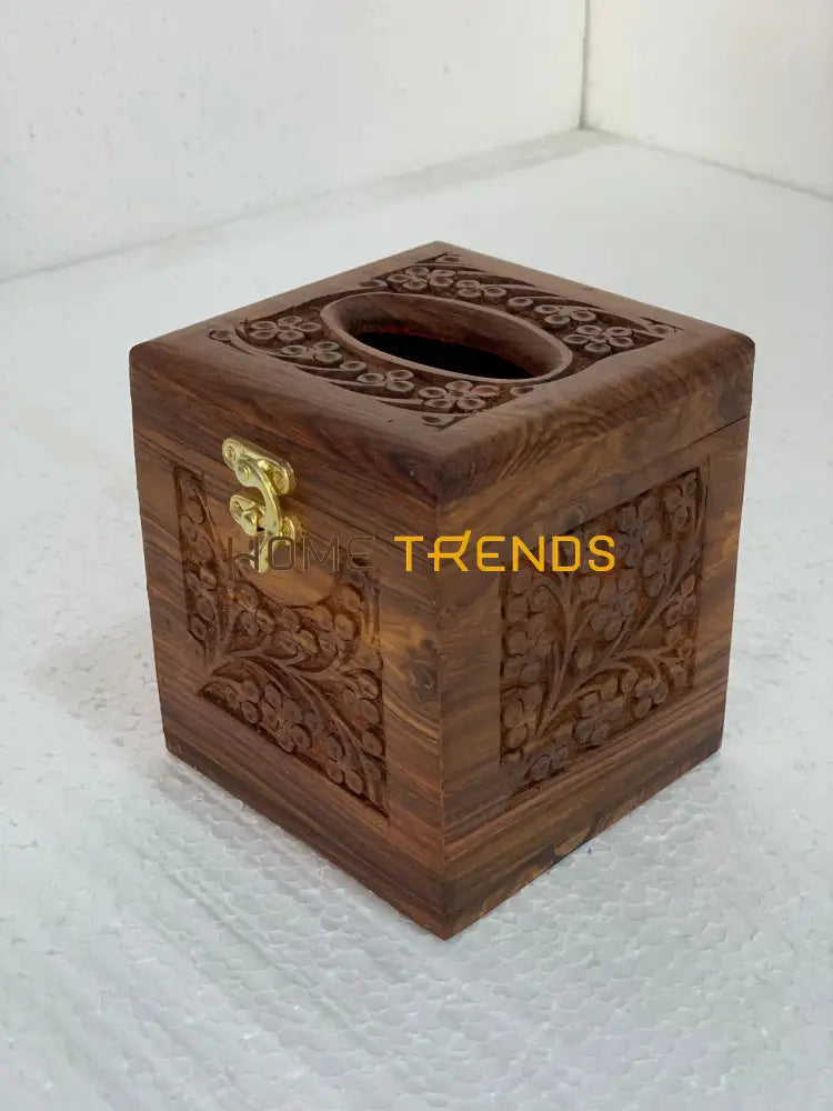 Wooden Brown Floral Square Tissue Box Boxes