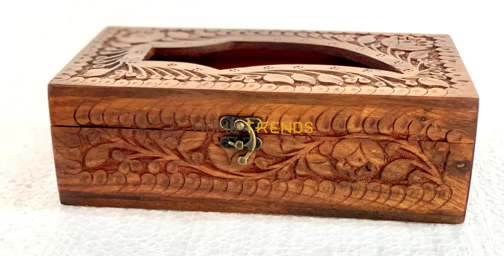 Wooden Brown Floral Tissue Box Boxes