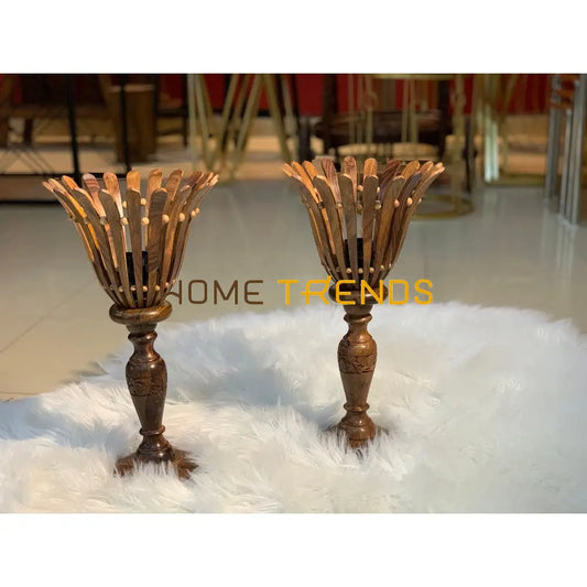 Wooden Brown Glowing Flower Lamp Set Of 2 Lamps