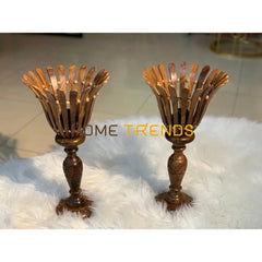 Wooden Brown Glowing Flower Lamp Set Of 2 Lamps