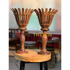 Wooden Brown Glowing Flower Lamp Set Of 2 Lamps