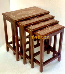 Wooden Dark Brown 20 Nesting Tables Set Of 4