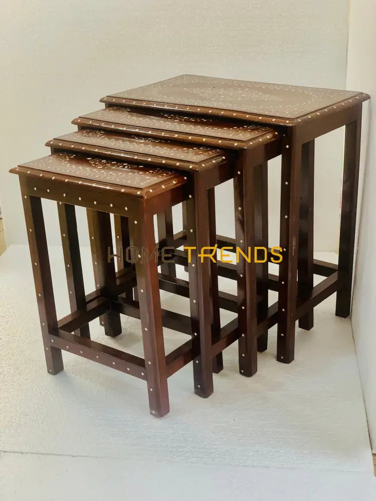 Wooden Dark Brown 20 Nesting Tables Set Of 4