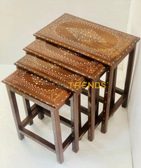 Wooden Dark Brown 20 Nesting Tables Set Of 4