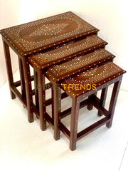 Wooden Dark Brown 20 Nesting Tables Set Of 4