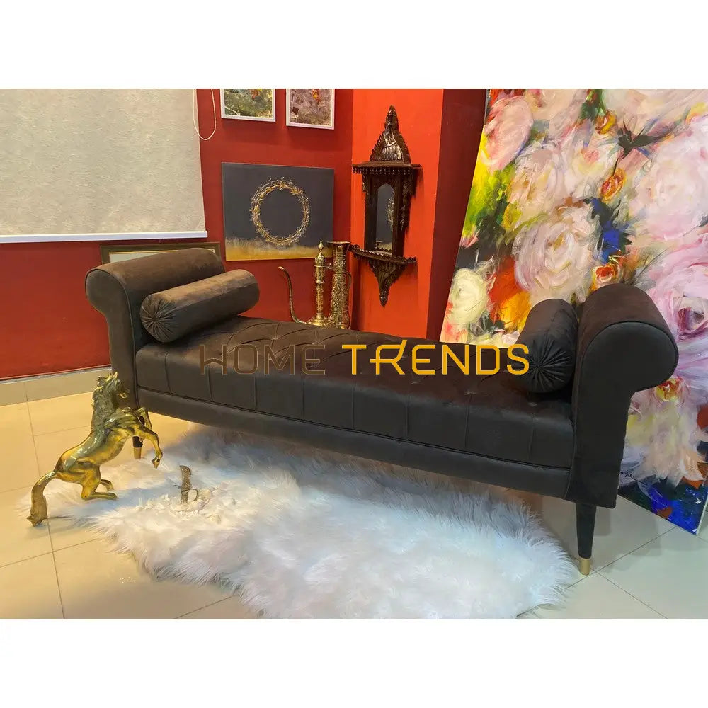 York Black Velvet Bench Brown Benches & Stools